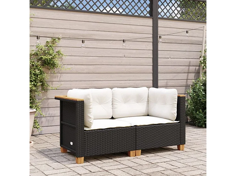 Canapés d'angle de jardin et coussins 2 pcs noir résine tressée