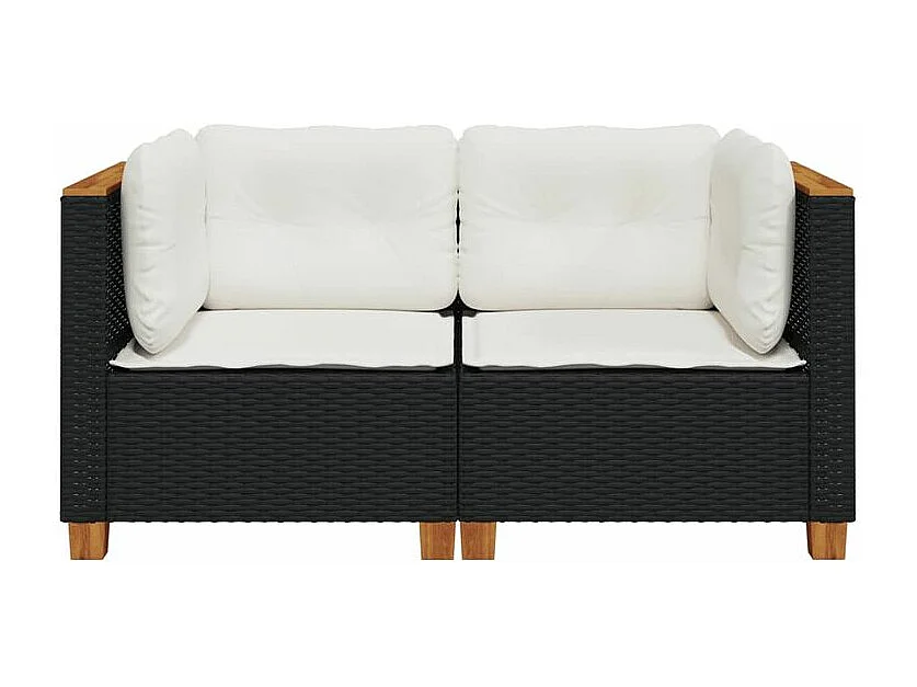 Canapés d'angle de jardin et coussins 2 pcs noir résine tressée