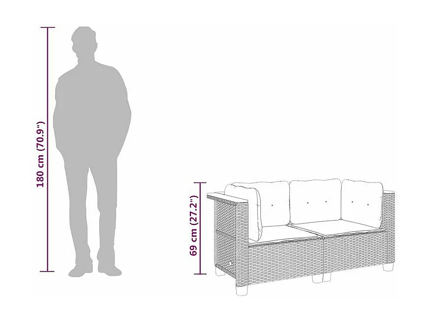 Canapés d'angle de jardin et coussins 2 pcs noir résine tressée