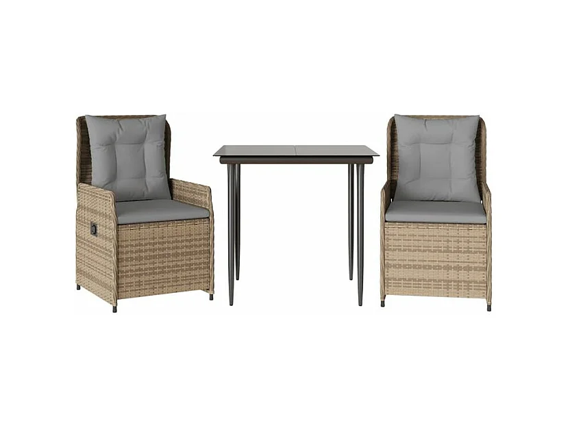 Ensemble à manger de jardin et coussins 3 pcs Beige poly rotin