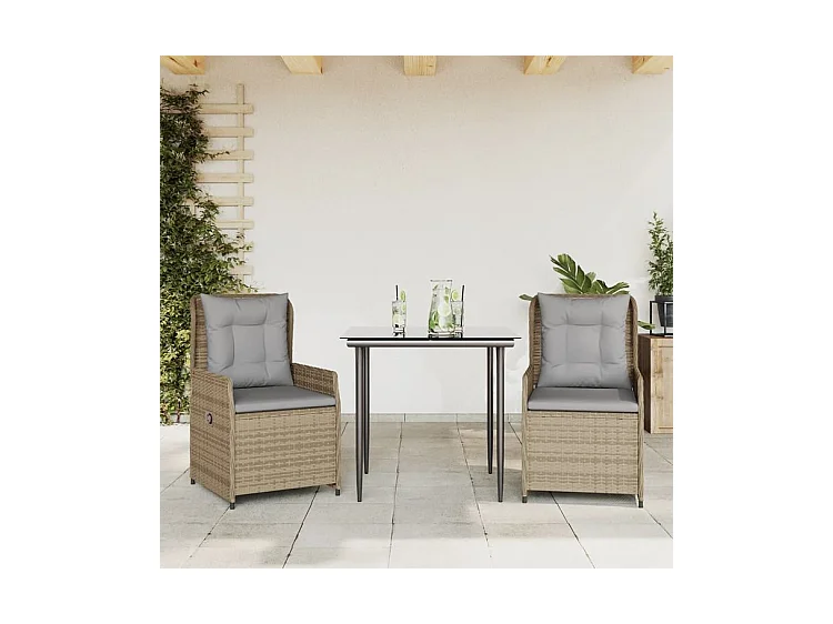 Ensemble à manger de jardin et coussins 3 pcs Beige poly rotin