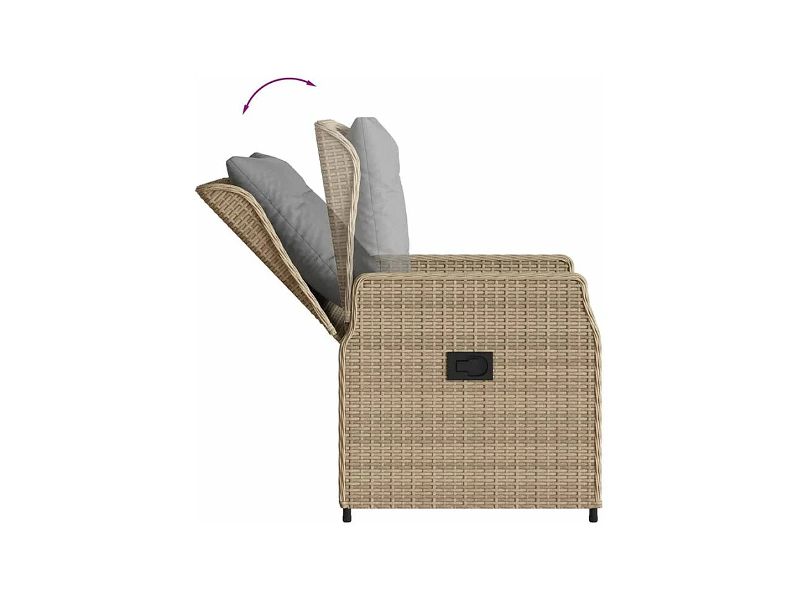 Ensemble à manger de jardin et coussins 3 pcs Beige poly rotin