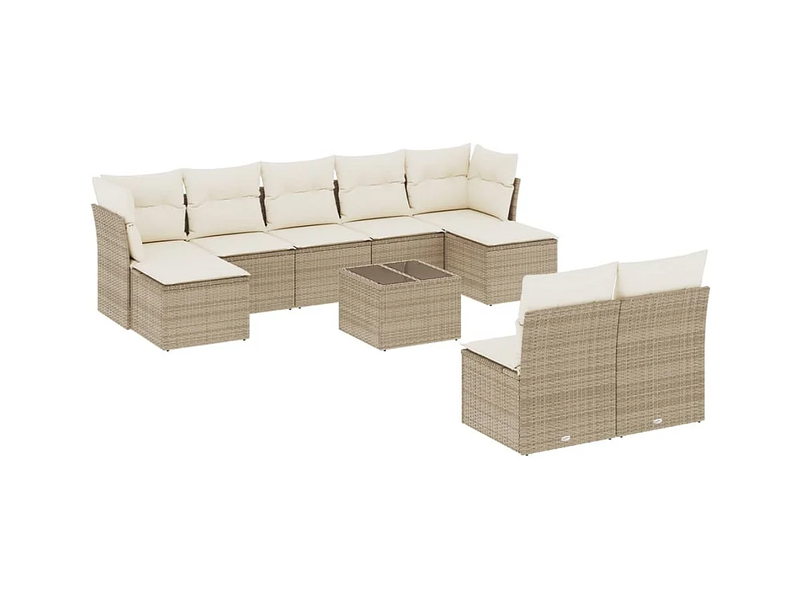 Salon de jardin avec coussins 10 pcs beige résine tressée