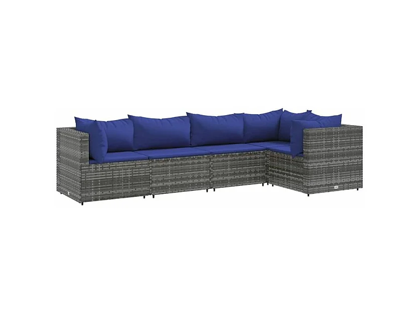 Salon de jardin 5 pcs avec coussins Gris Résine tressée