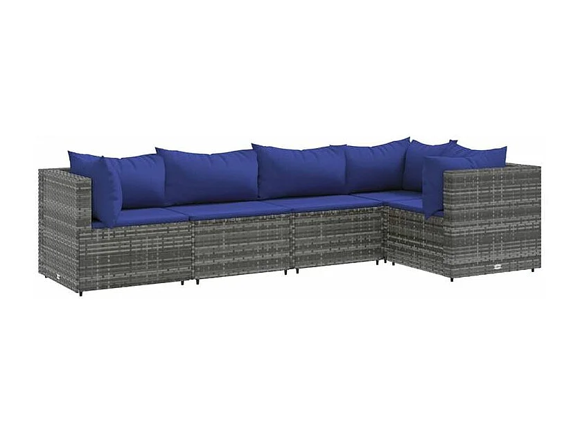 Salon de jardin 5 pcs avec coussins Gris Résine tressée