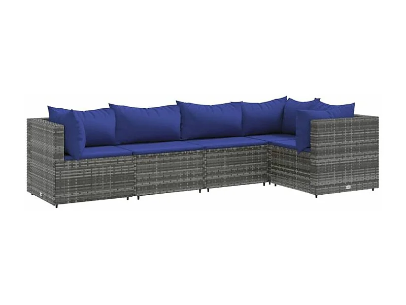 Salon de jardin 5 pcs avec coussins Gris Résine tressée