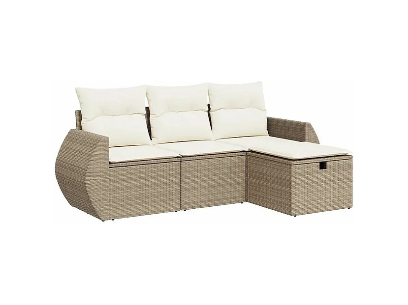 Salon de jardin avec coussins 4 pcs beige résine tressée