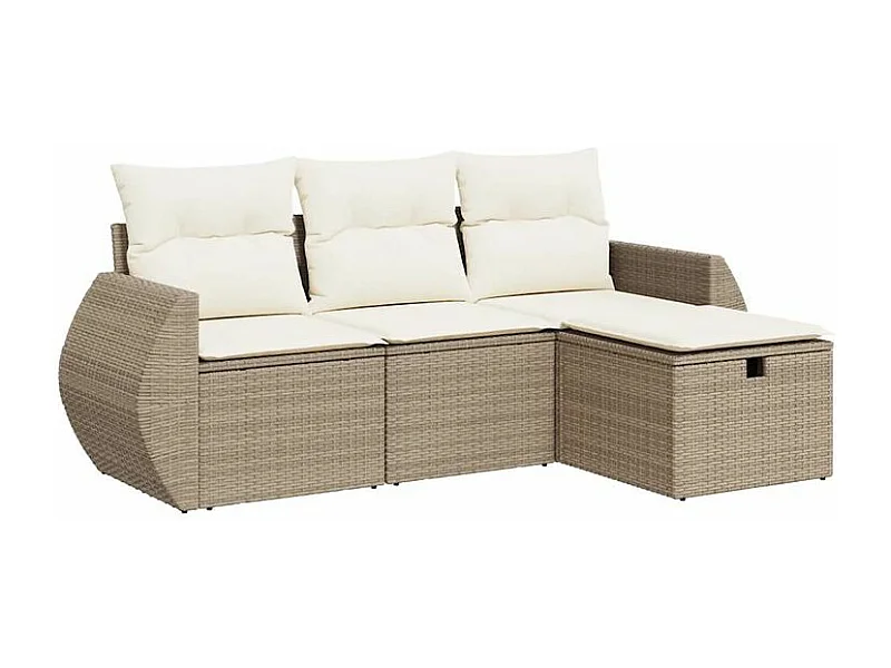 Salon de jardin avec coussins 4 pcs beige résine tressée