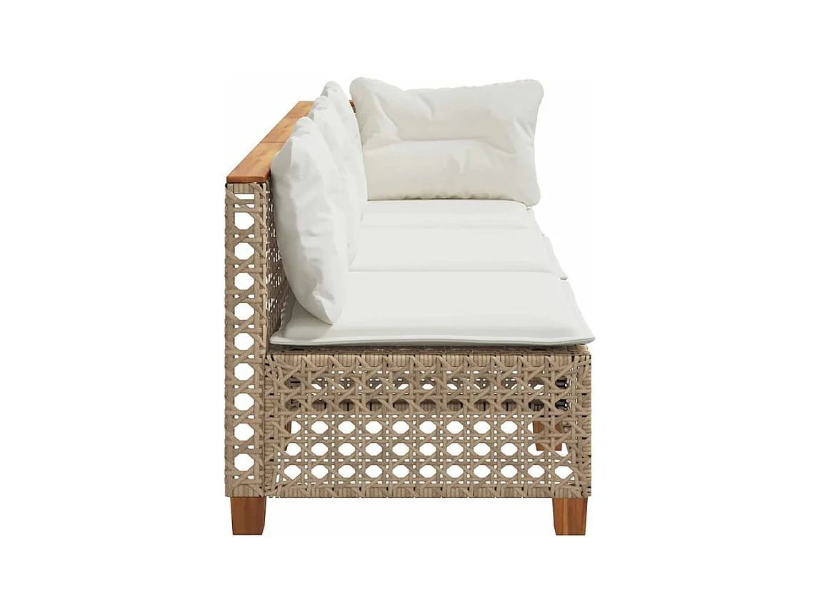 Canapé de jardin avec coussins 3 places beige résine tressée