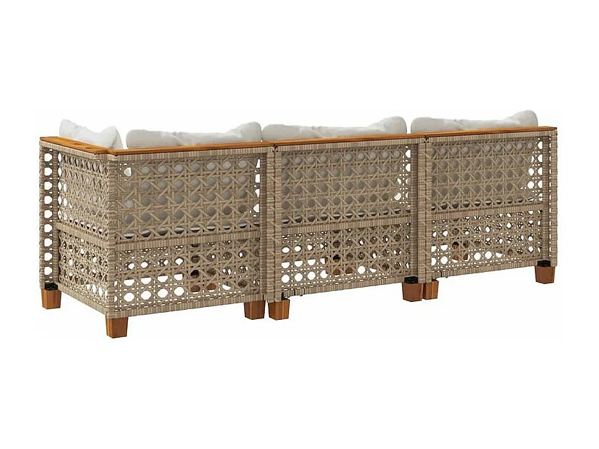 Canapé de jardin avec coussins 3 places beige résine tressée