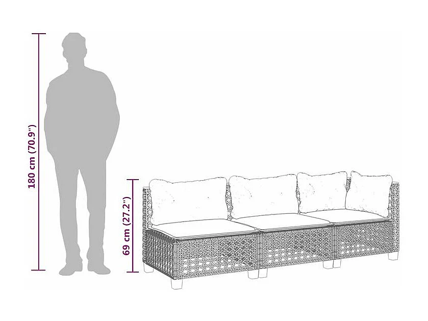 Canapé de jardin avec coussins 3 places beige résine tressée