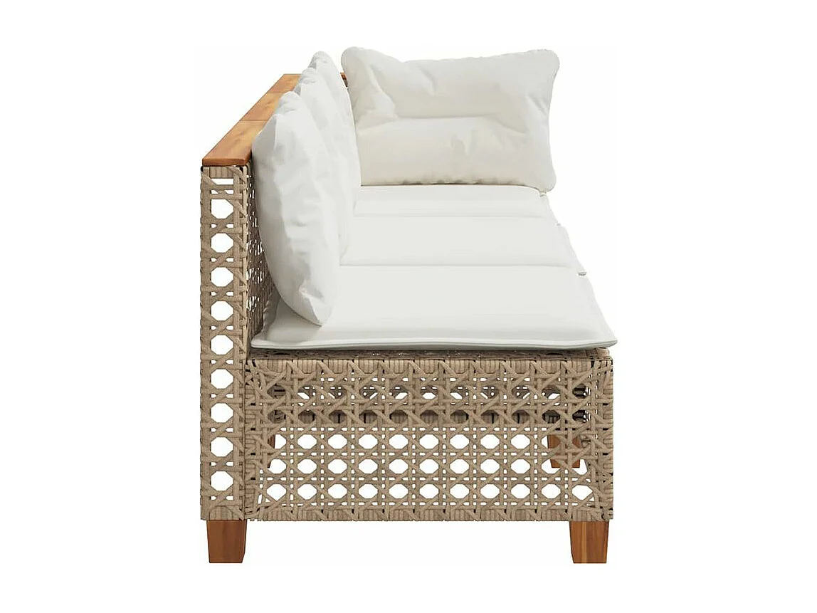 Canapé de jardin avec coussins 3 places beige résine tressée