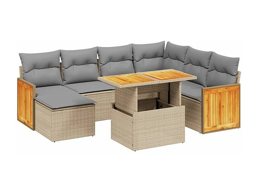 Salon de jardin avec coussins 8 pcs beige résine tressée