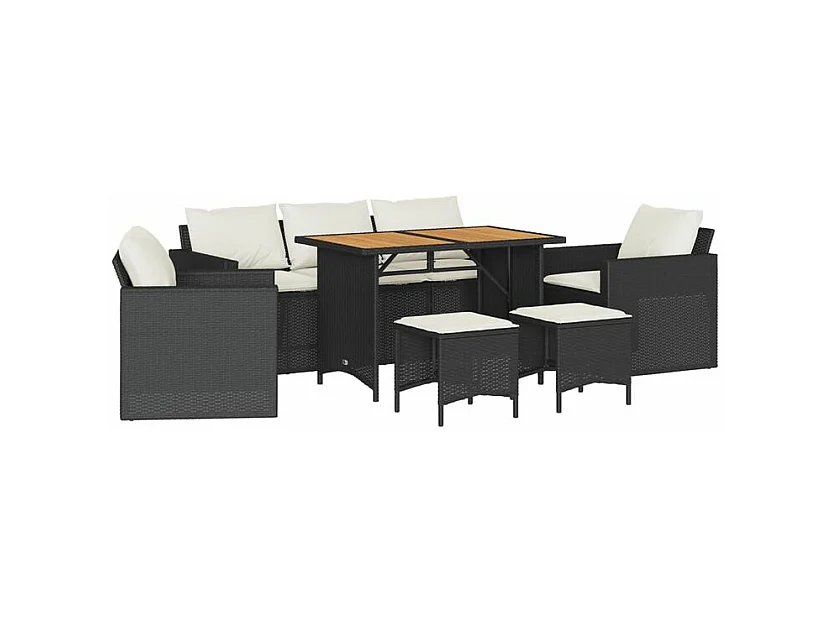 Salon de jardin 6 pcs avec coussins noir résine tressée