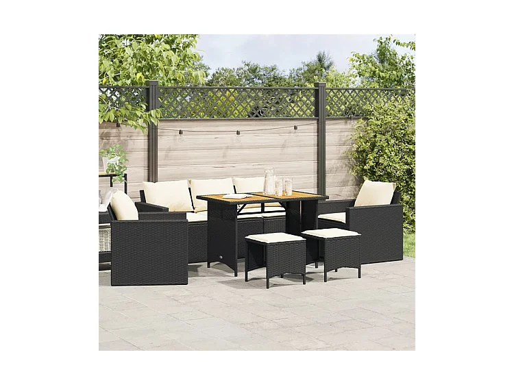 Salon de jardin 6 pcs avec coussins noir résine tressée