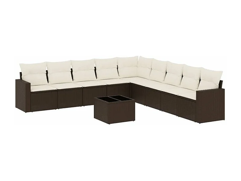 Salon de jardin 10 pcs avec coussins marron résine tressée