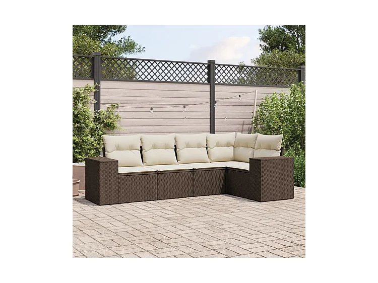 Salon de jardin avec coussins 5 pcs marron résine tressée