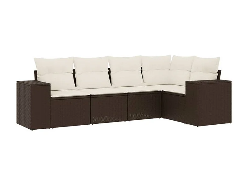 Salon de jardin avec coussins 5 pcs marron résine tressée