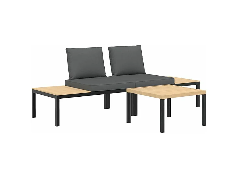 Salon de jardin 3 pcs avec coussins noir aluminium