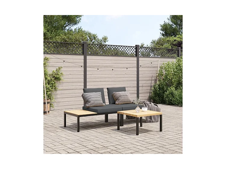 Salon de jardin 3 pcs avec coussins noir aluminium