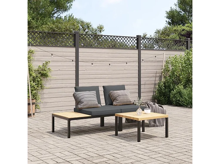 Salon de jardin 3 pcs avec coussins noir aluminium