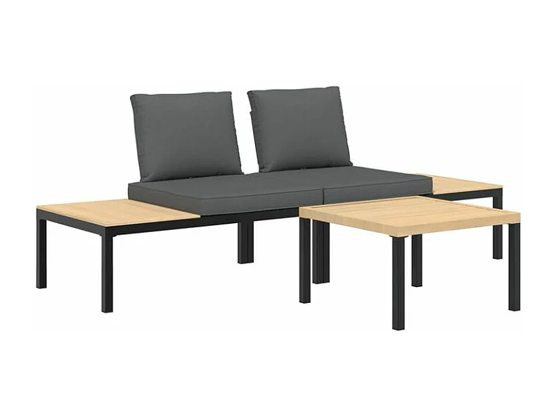 Salon de jardin 3 pcs avec coussins noir aluminium