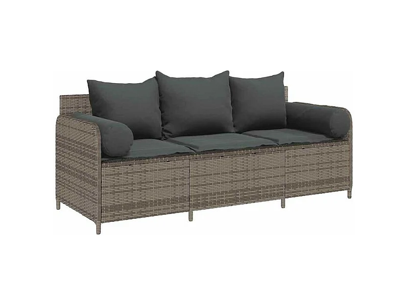 Canapé de jardin avec coussins 3 places gris résine tressée