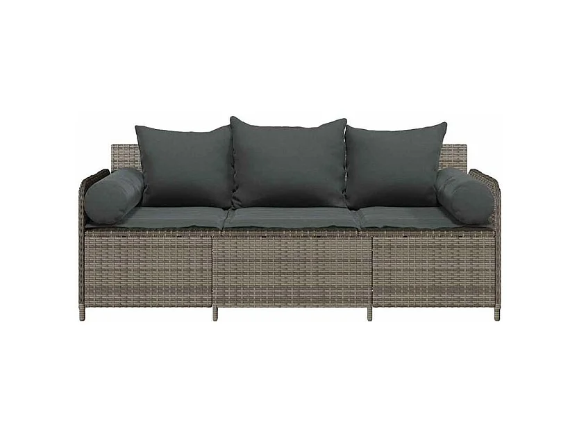 Canapé de jardin avec coussins 3 places gris résine tressée