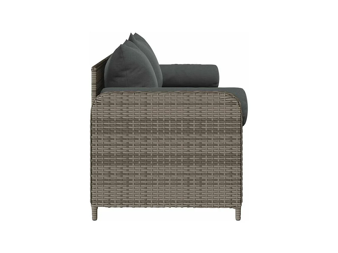 Canapé de jardin avec coussins 3 places gris résine tressée