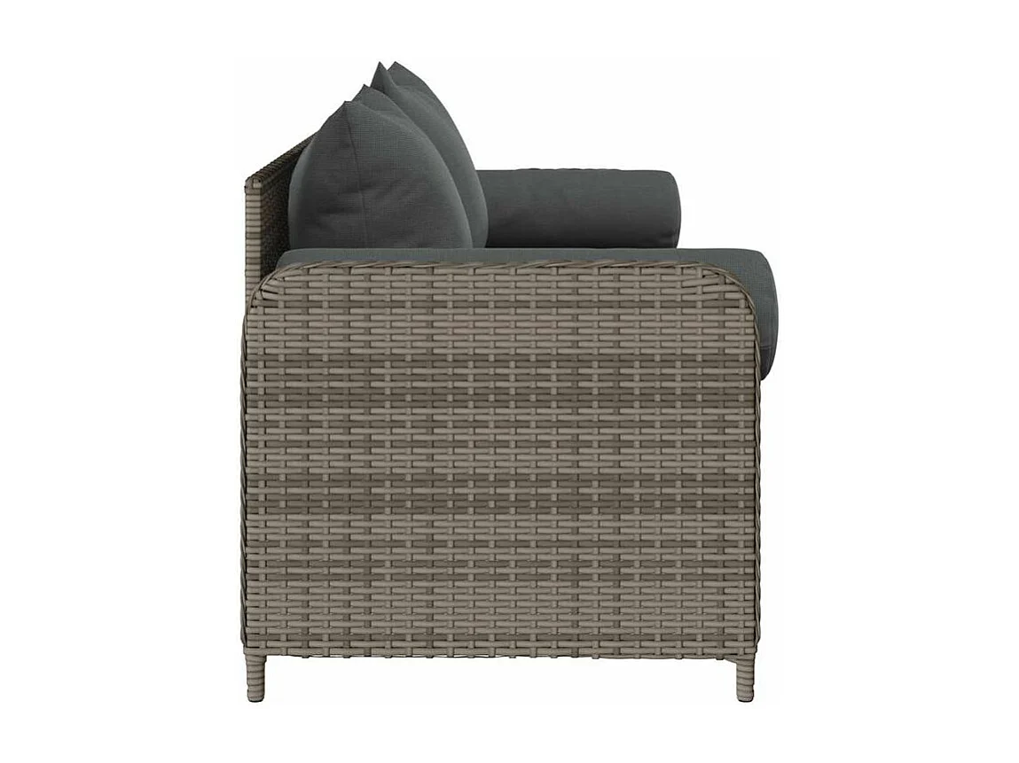 Canapé de jardin avec coussins 3 places gris résine tressée