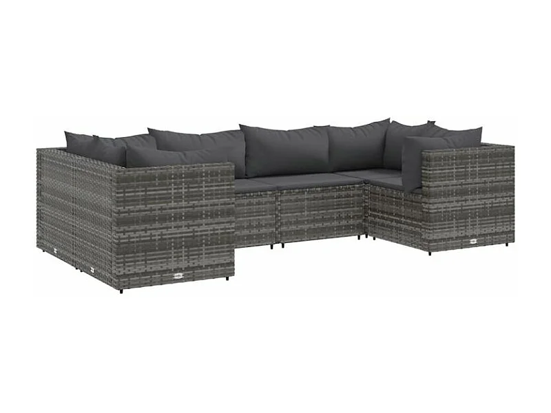 Salon de jardin 6 pcs avec coussins Gris Résine tressée
