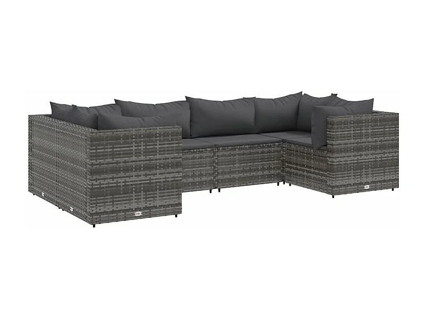 Salon de jardin 6 pcs avec coussins Gris Résine tressée