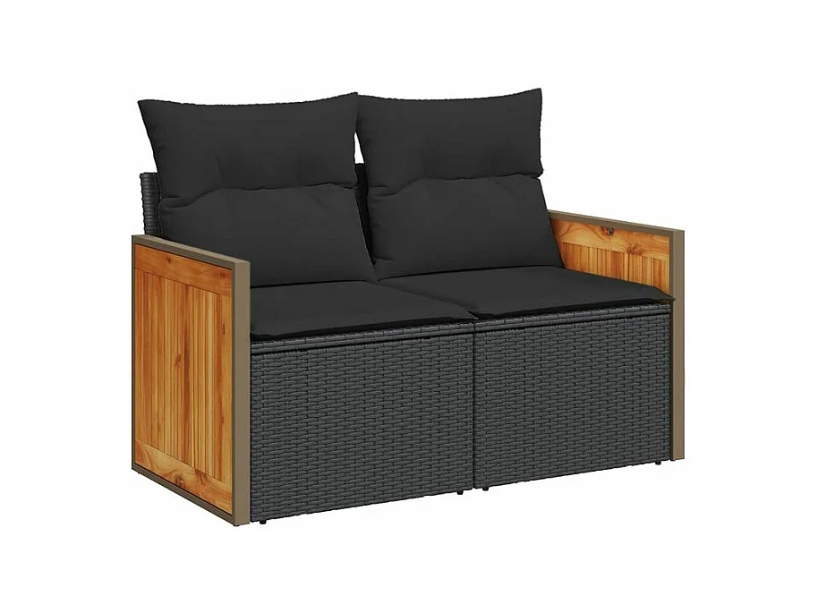 Salon de jardin 10 pcs avec coussins noir résine tressée acacia