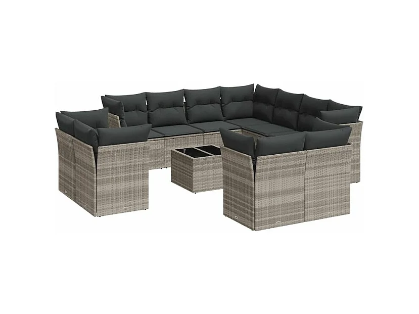 Salon de jardin avec coussins 12 pcs gris clair résine tressée