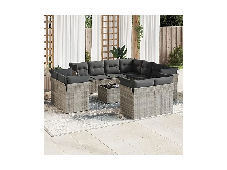 Salon de jardin avec coussins 12 pcs gris clair résine tressée