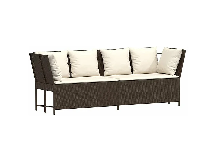 Canapé de jardin avec coussins marron résine tressée