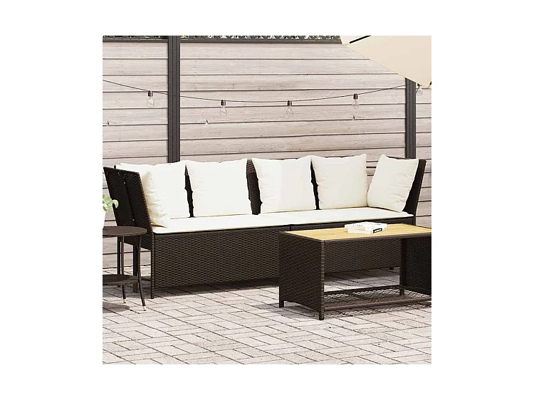 Canapé de jardin avec coussins marron résine tressée