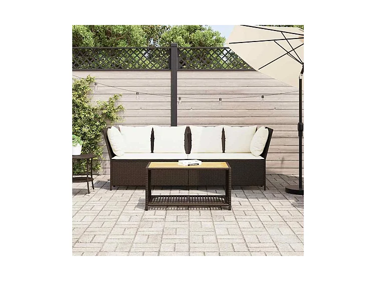 Canapé de jardin avec coussins marron résine tressée