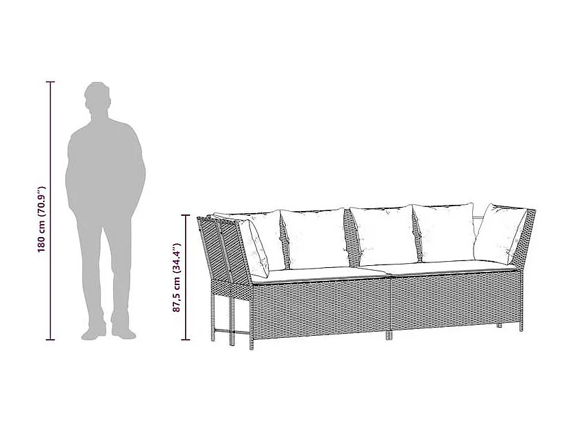 Canapé de jardin avec coussins marron résine tressée