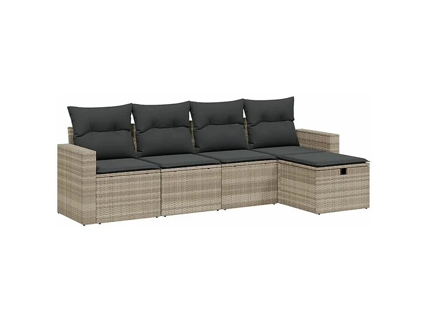 Salon de jardin 5 pcs avec coussins gris clair résine tressée