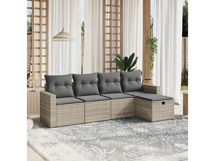 Salon de jardin 5 pcs avec coussins gris clair résine tressée