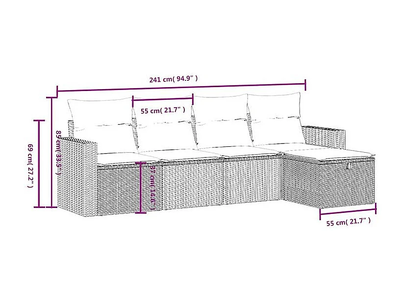 Salon de jardin 5 pcs avec coussins gris clair résine tressée