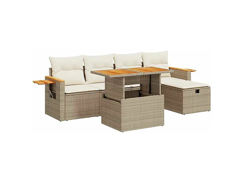 Salon de jardin avec coussins 6 pcs beige résine tressée