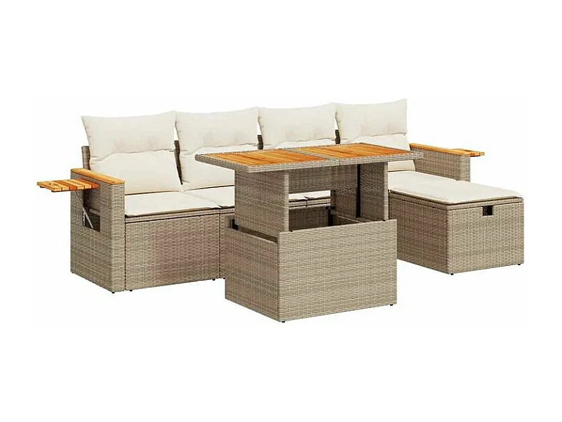 Salon de jardin avec coussins 6 pcs beige résine tressée