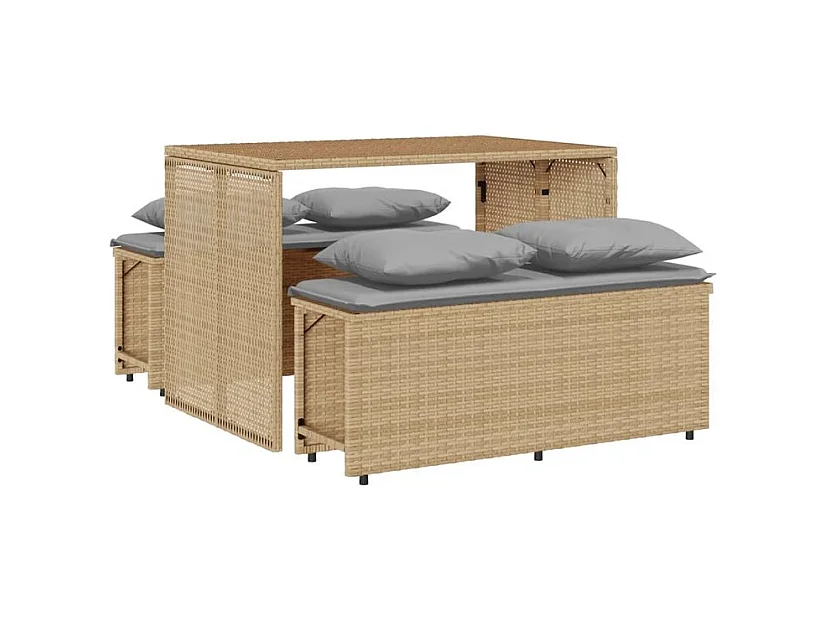 Ensemble à manger de jardin et coussins 3 pcs Beige poly rotin