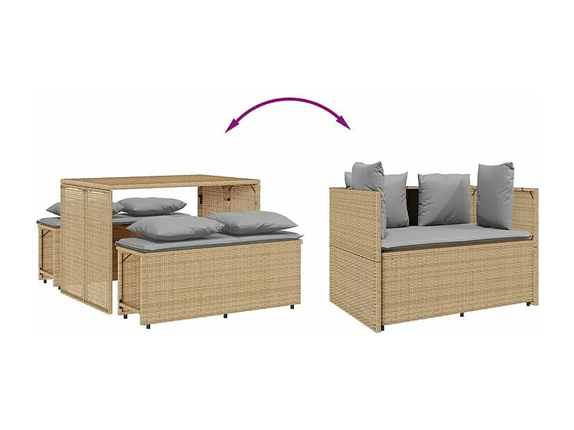 Ensemble à manger de jardin et coussins 3 pcs Beige poly rotin