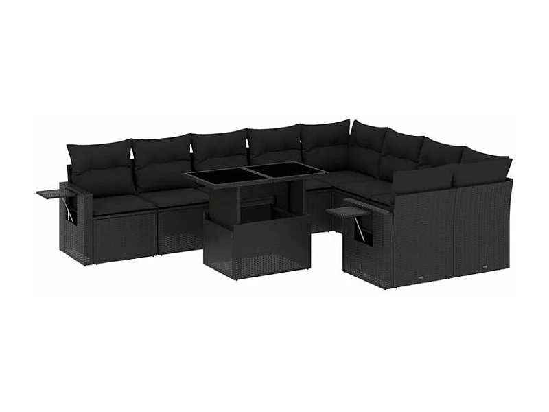 Salon de jardin 10 pcs avec coussins noir résine tressée