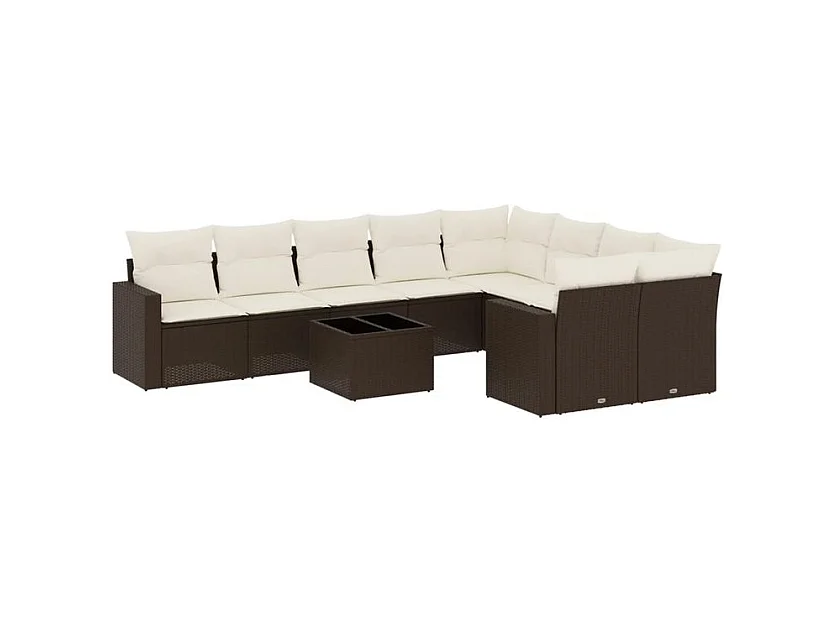 Salon de jardin 10 pcs avec coussins marron résine tressée