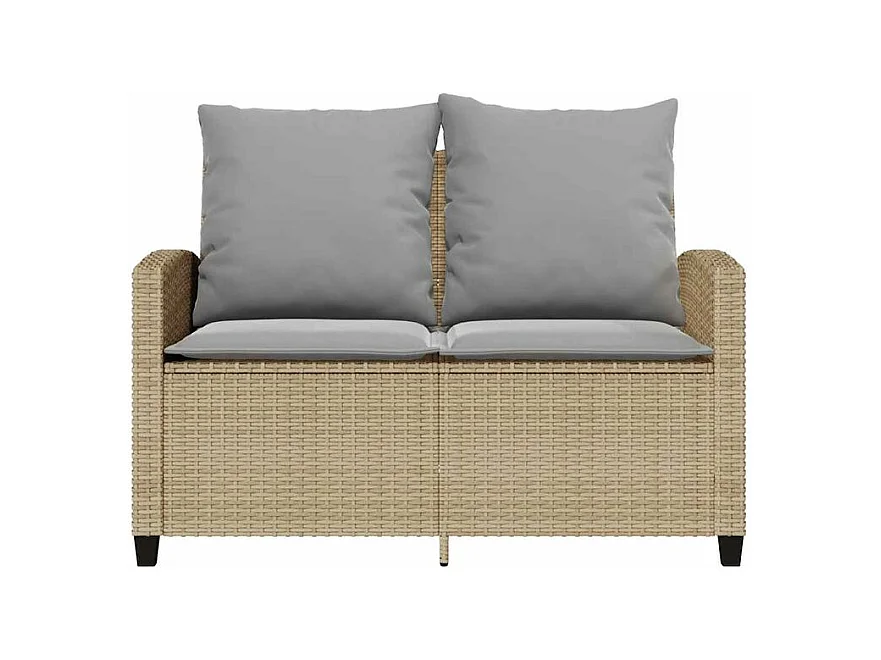 Canapé de jardin 2places coussins et table beige résine tressée