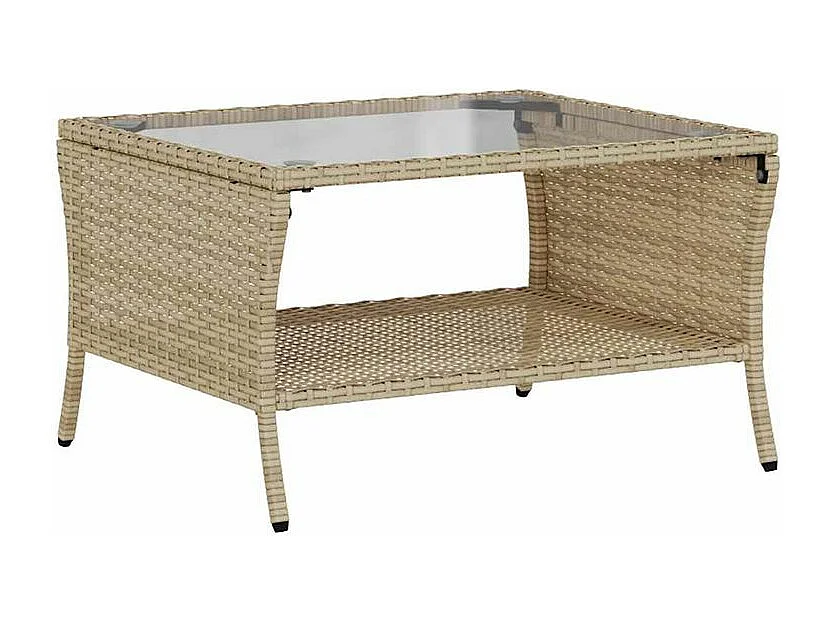 Canapé de jardin 2places coussins et table beige résine tressée